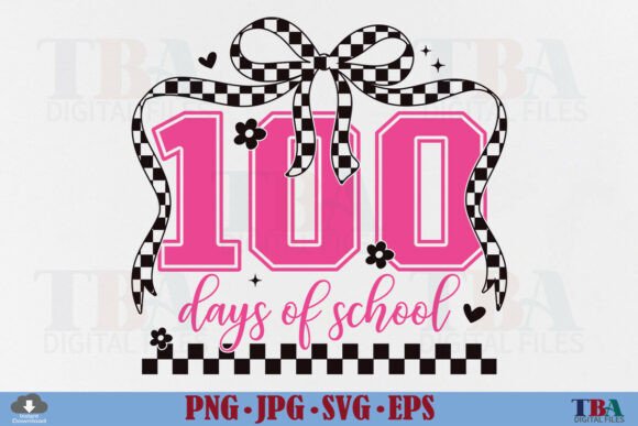 100 Days of School SVG Coquette Bow Girl Graphics for T-Shirt Designs