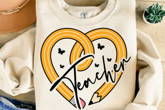 Pencil Heart Teacher Graphics for T-Shirt Designs
