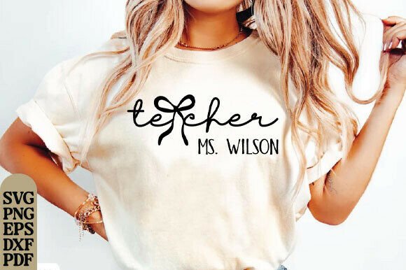 Teacher SVG & Pink Coquette Bow Graphics for T-Shirt Designs