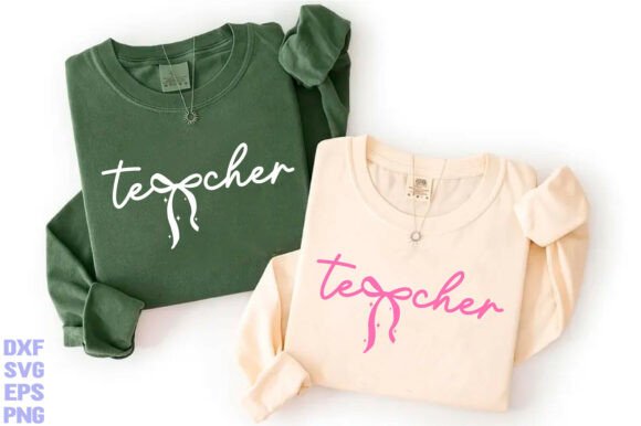 Teacher SVG, Pink Coquette Bow Graphics for T-Shirt Designs